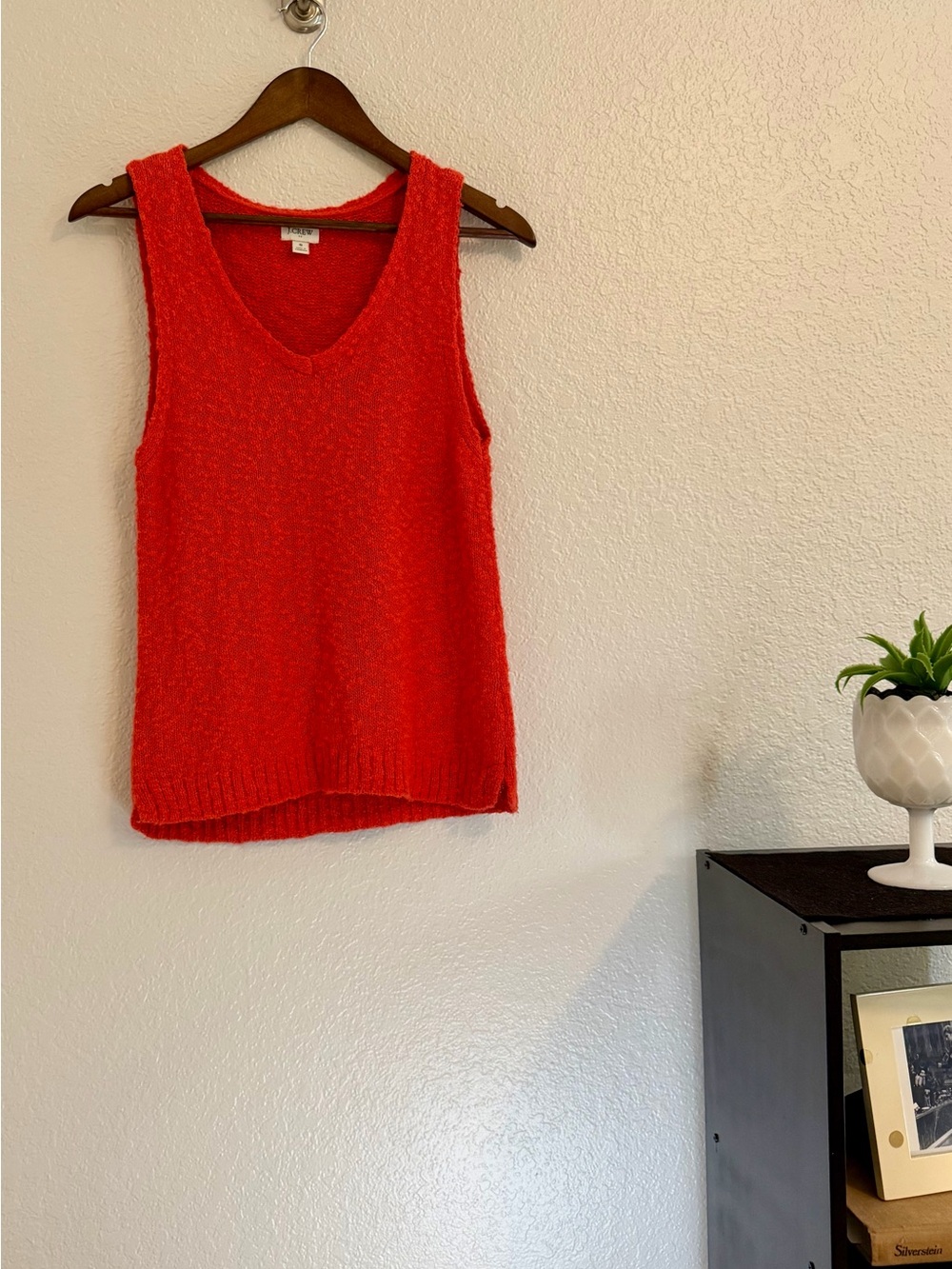 J. Crew Boucle Sweater Tank SMALL | Red-Orange V Neck Sleeveless Knit